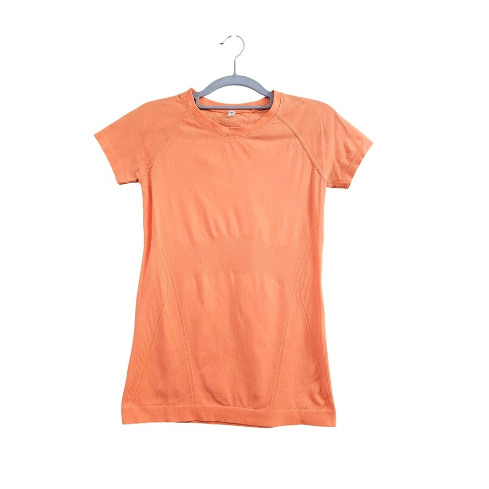 Athleta Momentum Tee Women XS Orange Solid Seamless Short Sleeve Top 530504 euc